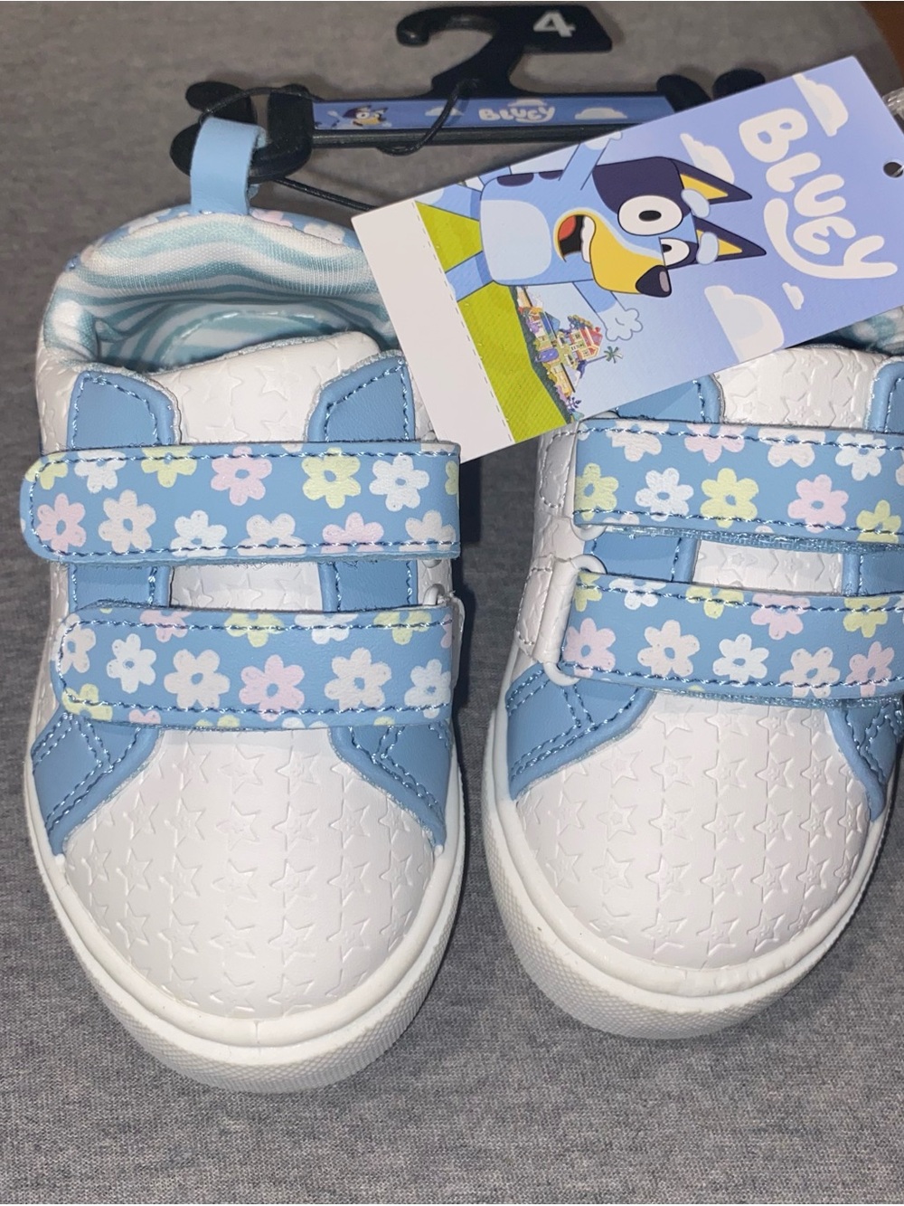 Kids Floral Velcro Sneakers - Light Blue & White